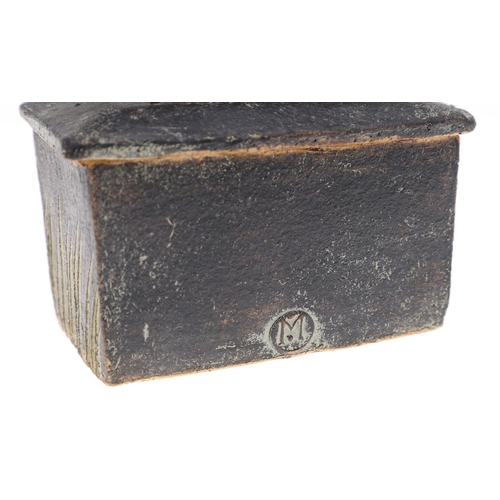 707 - JOHN MALTBY (1936-2020) STONEWARE LIDDED BOX. The rectangular lidded box with stylised bird shaped h... 