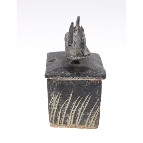 707 - JOHN MALTBY (1936-2020) STONEWARE LIDDED BOX. The rectangular lidded box with stylised bird shaped h... 