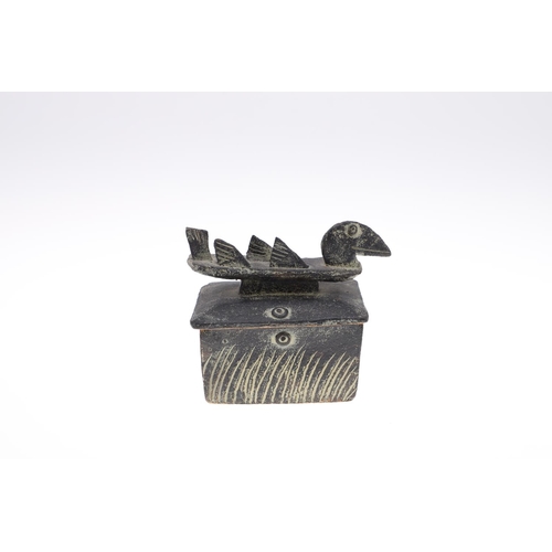 707 - JOHN MALTBY (1936-2020) STONEWARE LIDDED BOX. The rectangular lidded box with stylised bird shaped h... 