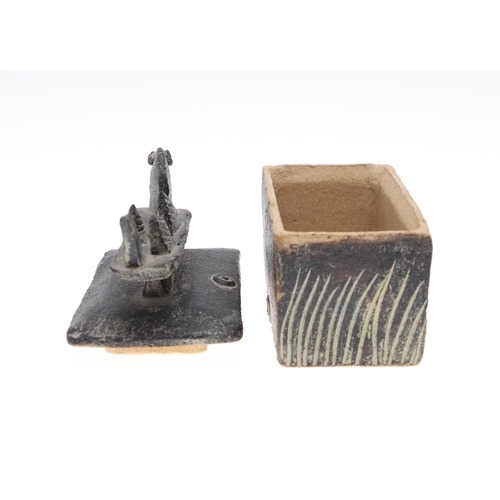 707 - JOHN MALTBY (1936-2020) STONEWARE LIDDED BOX. The rectangular lidded box with stylised bird shaped h... 