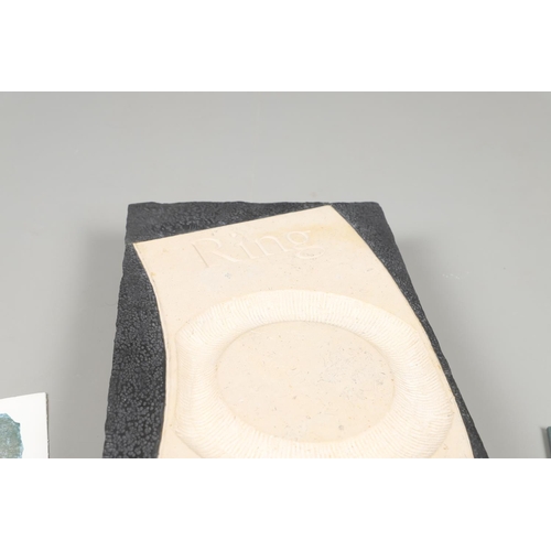 718 - RICHARD DEVEREUX, 'RING CIRCLE', STONE SCULPTURE. A carved stone sculpture titled 'Ring Circle', wit... 