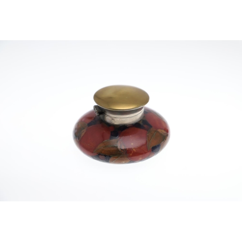 725 - ANTIQUE MOORCROFT INKWELLS - POMEGRANATE. Including a square shaped inkwell with lid, and four holes... 