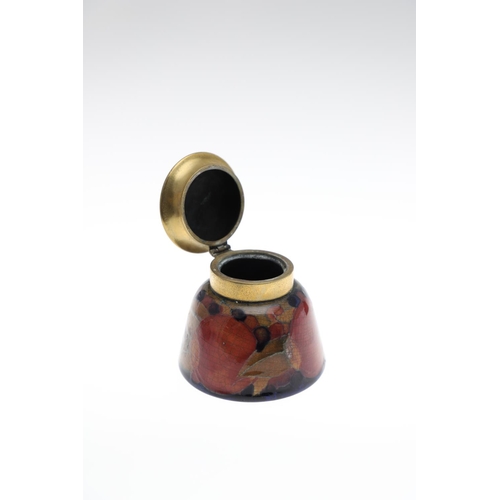 725 - ANTIQUE MOORCROFT INKWELLS - POMEGRANATE. Including a square shaped inkwell with lid, and four holes... 