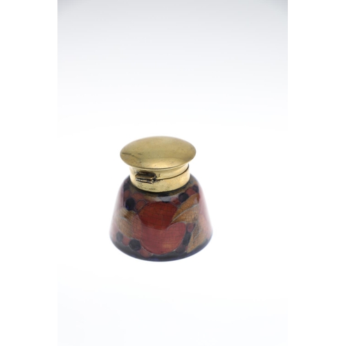 725 - ANTIQUE MOORCROFT INKWELLS - POMEGRANATE. Including a square shaped inkwell with lid, and four holes... 