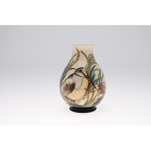 748 - MOORCROFT TRIAL VASE - WOODCOCK. A modern Moorcroft vase in the Woodcock design, painted with Woodco... 