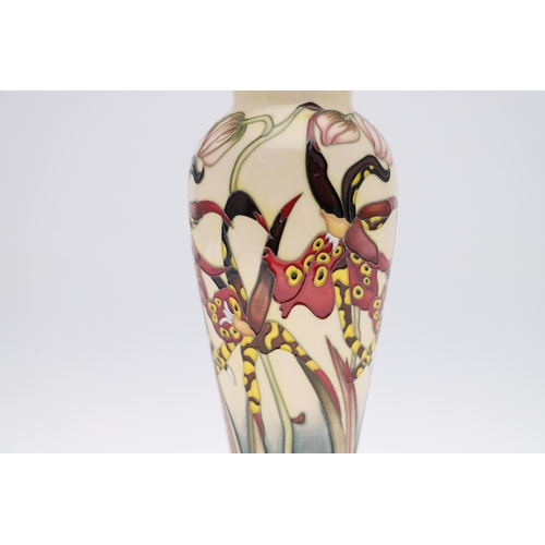 756 - MOORCROFT TRIAL VASE - SPIDER ORCHID. A large slender vase in the Spider Orchid design, the flowers ... 