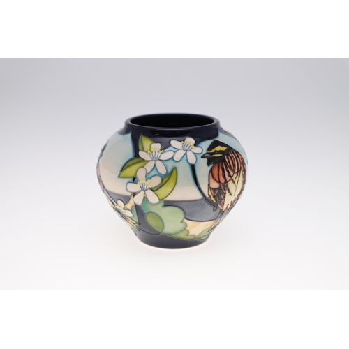 760 - MODERN MOORCROFT TRIAL VASE - SPARROW. A globular vase painted in the Sparrow design, painted with b... 