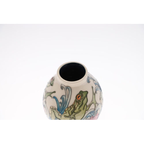 762 - MODERN MOORCROFT VASE - FROGGY SPLASH. A modern vase painted with Frogs and aquatic plants on a whit... 