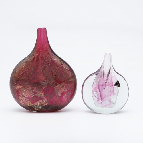 763 - ISLE OF WIGHT GLASS VASE & ANOTHER VASE. A bottle shaped Azurene Lollipop vase, the purple glass wit... 