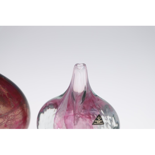 763 - ISLE OF WIGHT GLASS VASE & ANOTHER VASE. A bottle shaped Azurene Lollipop vase, the purple glass wit... 