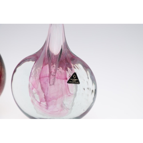 763 - ISLE OF WIGHT GLASS VASE & ANOTHER VASE. A bottle shaped Azurene Lollipop vase, the purple glass wit... 