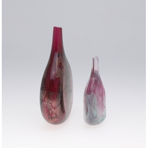 763 - ISLE OF WIGHT GLASS VASE & ANOTHER VASE. A bottle shaped Azurene Lollipop vase, the purple glass wit... 