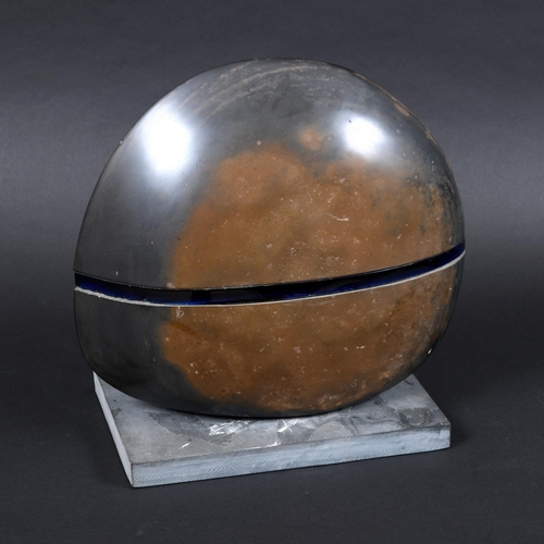 770 - COLUMBIAN SCHOOL - CONTEMPORARY STONEWARE & GLASS SCULPTURE. A large polished circular stoneware dis... 