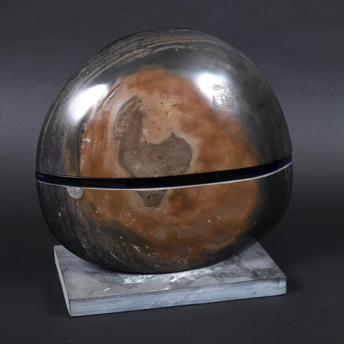 770 - COLUMBIAN SCHOOL - CONTEMPORARY STONEWARE & GLASS SCULPTURE. A large polished circular stoneware dis... 