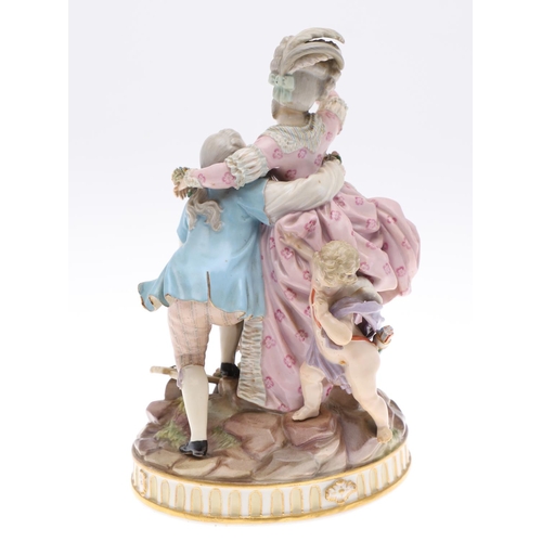 795 - 19THC MEISSEN FIGURE GROUP - THE BROKEN BRIDGE. A late 19thc group after a model by M V Acier, with ... 