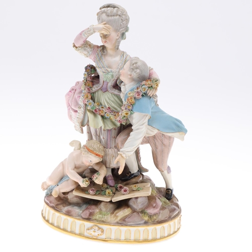 795 - 19THC MEISSEN FIGURE GROUP - THE BROKEN BRIDGE. A late 19thc group after a model by M V Acier, with ... 