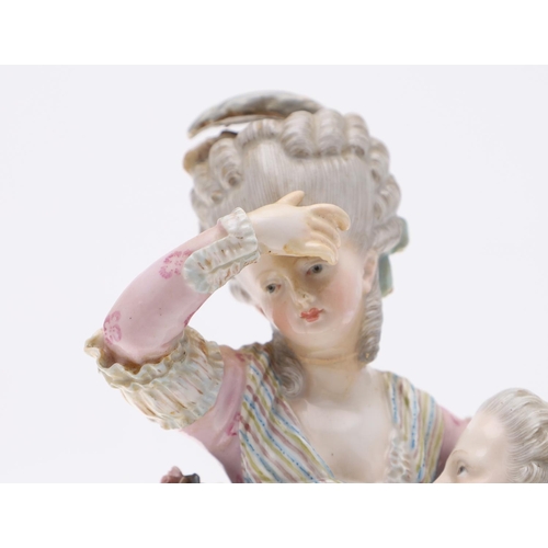 795 - 19THC MEISSEN FIGURE GROUP - THE BROKEN BRIDGE. A late 19thc group after a model by M V Acier, with ... 