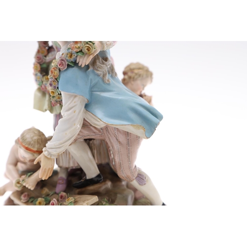 795 - 19THC MEISSEN FIGURE GROUP - THE BROKEN BRIDGE. A late 19thc group after a model by M V Acier, with ... 