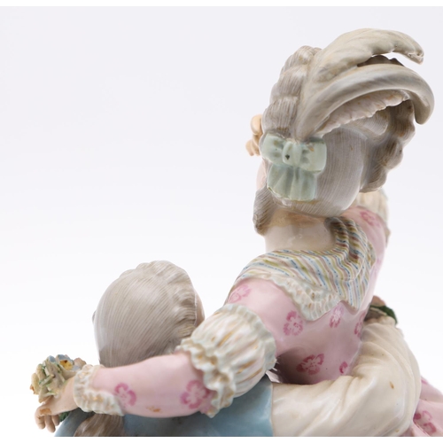 795 - 19THC MEISSEN FIGURE GROUP - THE BROKEN BRIDGE. A late 19thc group after a model by M V Acier, with ... 