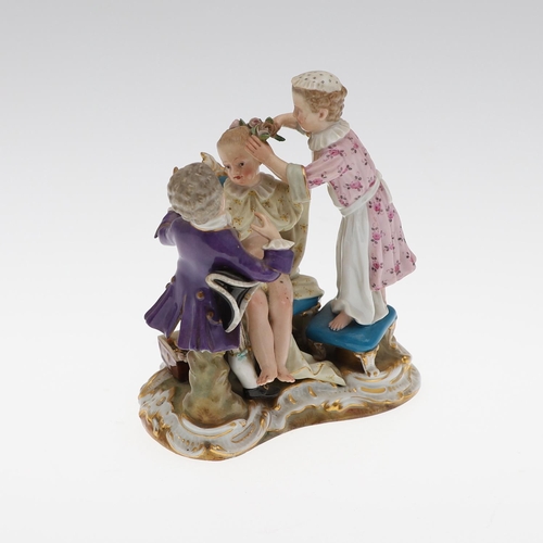 803 - MEISSEN PORCELAIN FIGURE GROUP - YOUNG CHILDREN. Late 19thc, modelled with a seated young girl  with... 