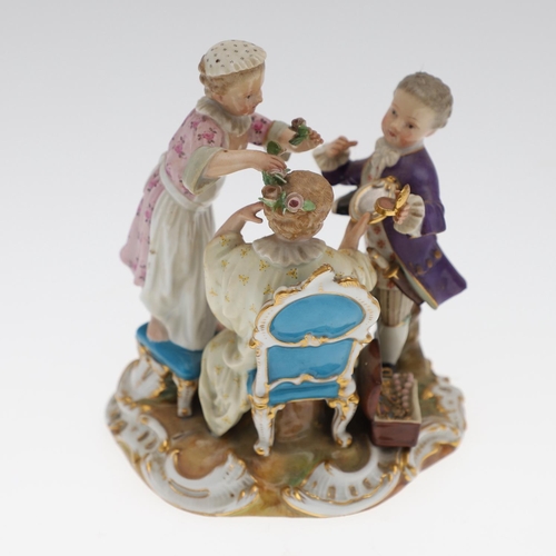 803 - MEISSEN PORCELAIN FIGURE GROUP - YOUNG CHILDREN. Late 19thc, modelled with a seated young girl  with... 