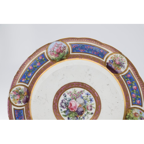 805 - SEVRES PORCELAIN CABINET PLATE - FLOWERS, & SEVRES STYLE BOUGH POT. Possibly late 18thc, the centre ... 