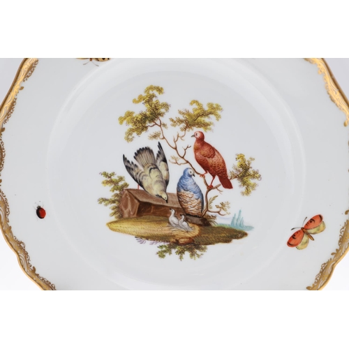 812 - MEISSEN PORCELAIN DISH & ANOTHER DISH- BIRDS. A Meissen dish, the centre painted with birds perched ... 