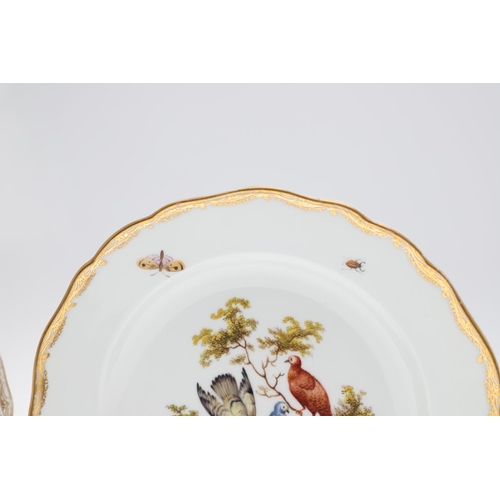 812 - MEISSEN PORCELAIN DISH & ANOTHER DISH- BIRDS. A Meissen dish, the centre painted with birds perched ... 