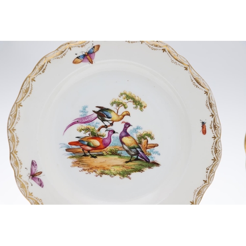 812 - MEISSEN PORCELAIN DISH & ANOTHER DISH- BIRDS. A Meissen dish, the centre painted with birds perched ... 