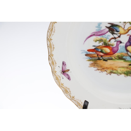 812 - MEISSEN PORCELAIN DISH & ANOTHER DISH- BIRDS. A Meissen dish, the centre painted with birds perched ... 