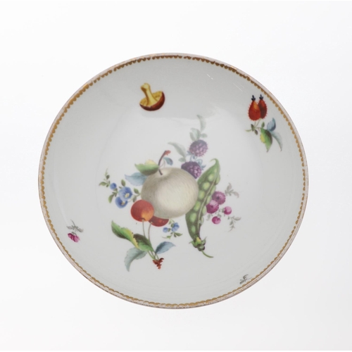 814 - MEISSEN CUP & SAUCER - FRUIT, & SMALL MEISSEN DISH. A late 19thc cup and saucer, painted with fruit,... 