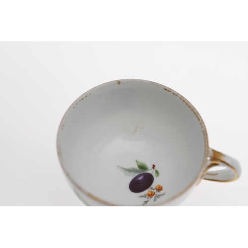 814 - MEISSEN CUP & SAUCER - FRUIT, & SMALL MEISSEN DISH. A late 19thc cup and saucer, painted with fruit,... 