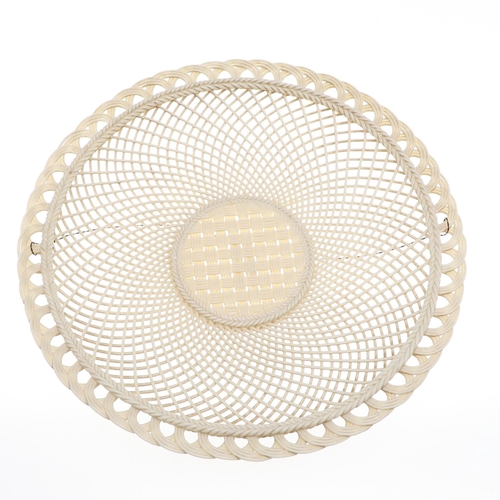 815 - 19THC BELLEEK PORCELAIN IRISH DISH. The dish with a basket weave type centre, with a double strand s... 