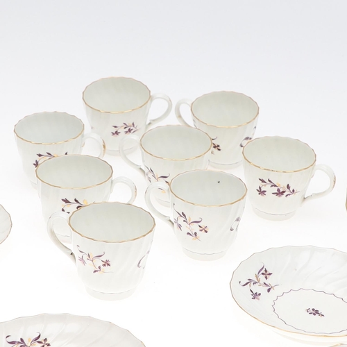 816 - EARLY ENGLISH PART TEA & COFFEE SERVICE. Each piece with a fluted body and sprigs of flowers, with p... 