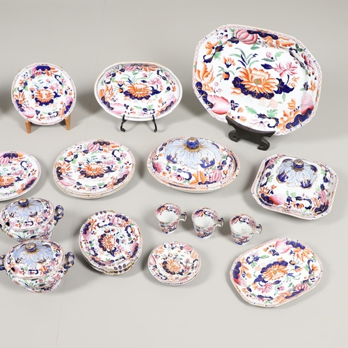 819 - 19THC IRONSTONE PART DINNER SERVICE. A 19thc part ironstone service, comprising a large meat dish an... 