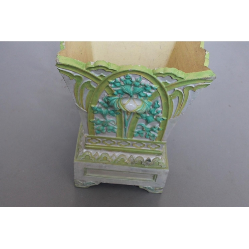 825 - PAIR OF ENGLISH MAJOLICA PLANTERS & STANDS - TAMWORTH. A large pair of stoneware majolica planters, ... 