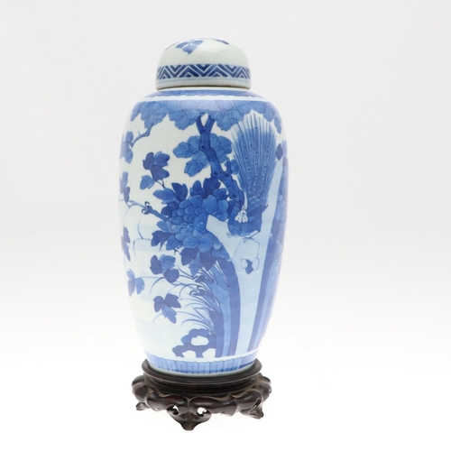 829 - 19THC CHINESE BLUE & WHITE LIDDED JAR, & A MINIATURE VASE/SNUFF BOTTLE. A late 19thc slender ovoid l... 