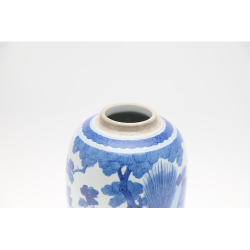 829 - 19THC CHINESE BLUE & WHITE LIDDED JAR, & A MINIATURE VASE/SNUFF BOTTLE. A late 19thc slender ovoid l... 