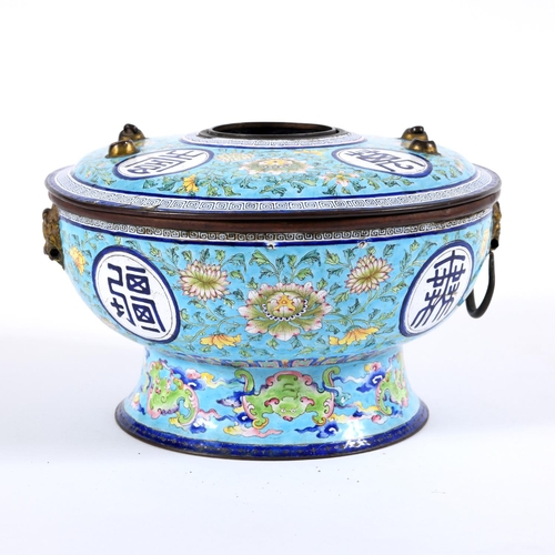 831 - 19THC CHINESE CANTON ENAMEL INCENSE BURNER. An unusual 19thc Chinese Canton enamel incense burner or... 