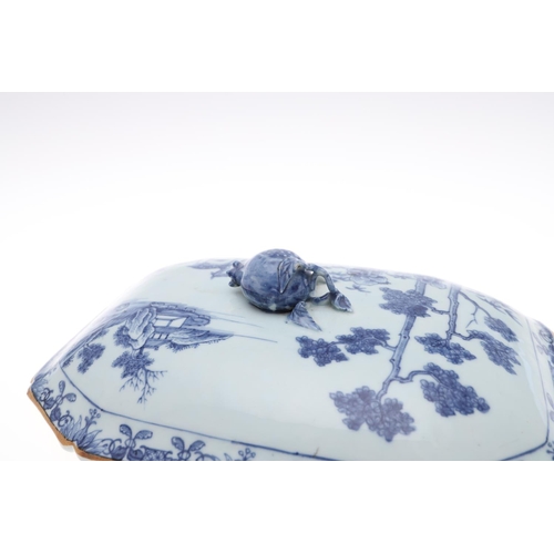 837 - 18THC CHINESE BLUE & WHITE PORCELAIN TUREEN, COVER & MATCHING DISH. Qianlong period (1736-1795), the... 