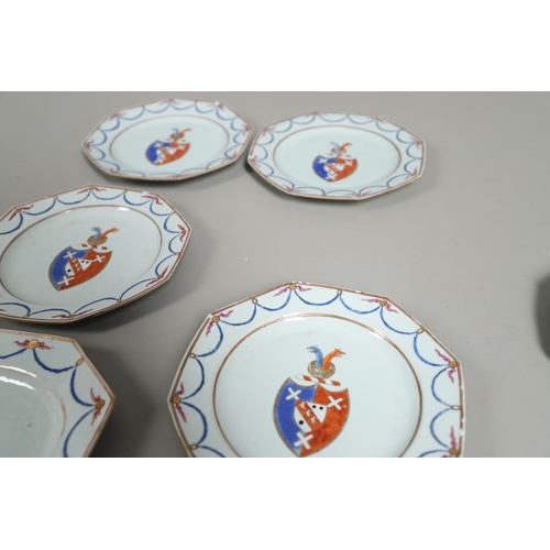 840 - CHINESE ARMORIAL PART DINNER SERVICE. Probably 18thc, each item with an armorial crest at the centre... 