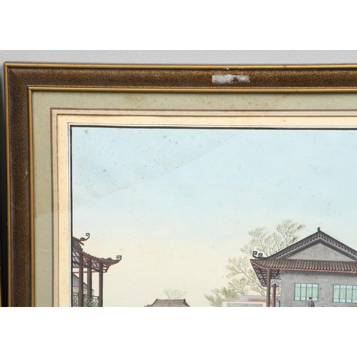 845 - PAIR OF 19THC FRAMED CHINESE PAINTINGS OF CANTON - FRENCH RETAIL LABELS, 'A TEISSEIRE PARIS'(2). A p... 