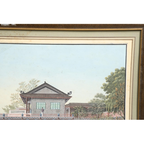 845 - PAIR OF 19THC FRAMED CHINESE PAINTINGS OF CANTON - FRENCH RETAIL LABELS, 'A TEISSEIRE PARIS'(2). A p... 