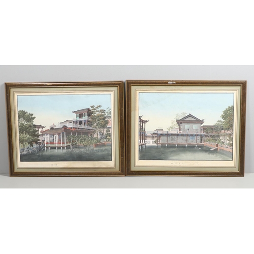 845 - PAIR OF 19THC FRAMED CHINESE PAINTINGS OF CANTON - FRENCH RETAIL LABELS, 'A TEISSEIRE PARIS'(2). A p... 