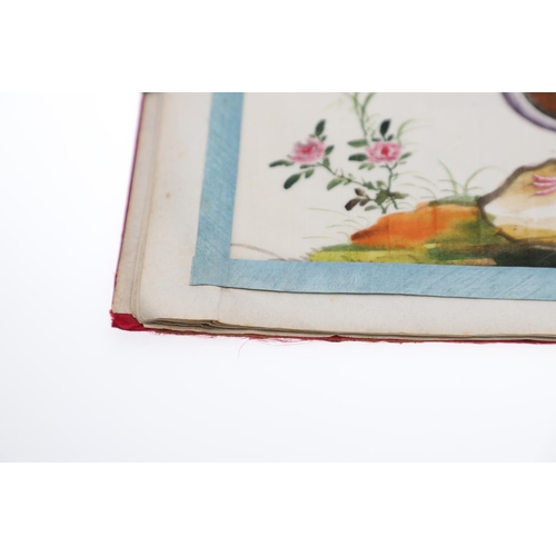 846 - AN ALBUM OF 19THC CHINESE PITH PAINTINGS. An interesting 19thc album with 11 pith paintings, each wi... 