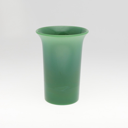 850 - A CHINESE BEIJING GLASS VASE. Probably 19thc, the large green glass vase with a flared rim and cylin... 