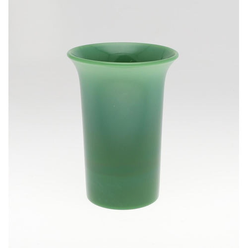 850 - A CHINESE BEIJING GLASS VASE. Probably 19thc, the large green glass vase with a flared rim and cylin... 