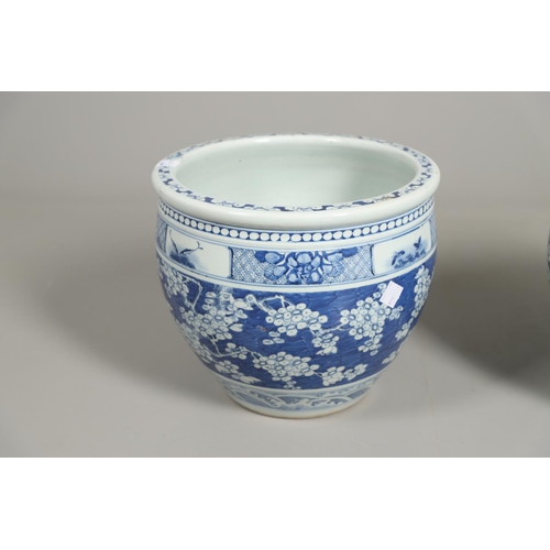 851 - LARGE CHINESE BLUE & WHITE JARDINIERE/FISH BOWL & ANOTHER SIMILAR. A late 19thc large jardiniere, pa... 