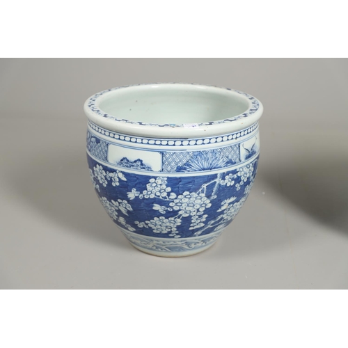 851 - LARGE CHINESE BLUE & WHITE JARDINIERE/FISH BOWL & ANOTHER SIMILAR. A late 19thc large jardiniere, pa... 