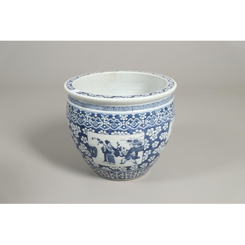 851 - LARGE CHINESE BLUE & WHITE JARDINIERE/FISH BOWL & ANOTHER SIMILAR. A late 19thc large jardiniere, pa... 